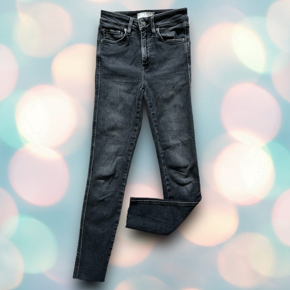 Free People “We The Free” Women’s Gray High-Rise Raw Hem Skinny Denim Jeans 25 - Picture 2 of 7
